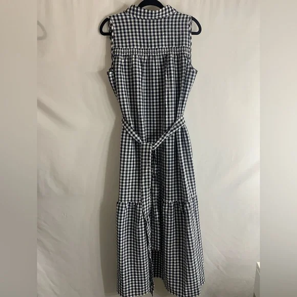 NWT Tommy Hilfiger Navy Gingham Sleeveless Belted Midi Dress, size 10 - Picture 15 of 16